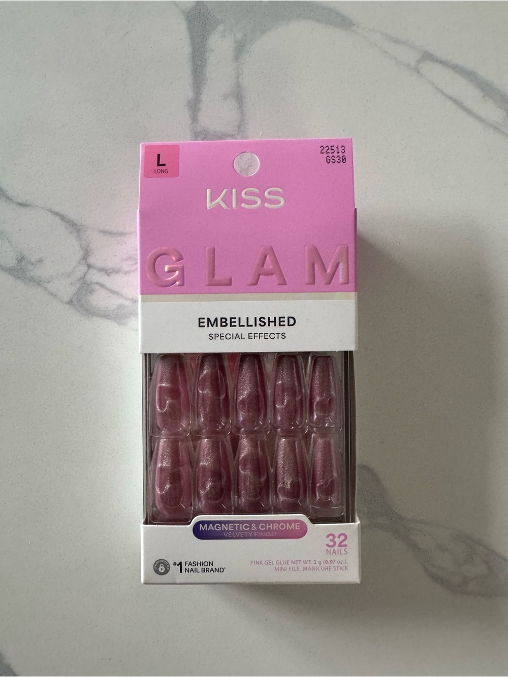 Kiss Glam Embellished Magnetic Chrome Pink Press-On Nails